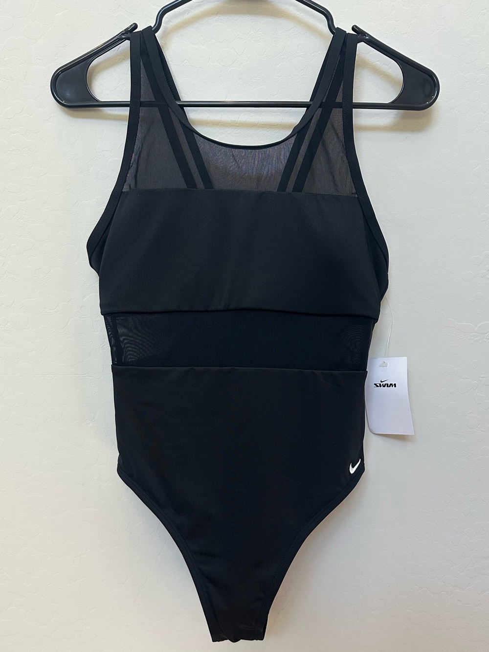 NWT Nike Swim Black Mesh Panel One-Piece Swimsuit Size Medium - Picture 2 of 8